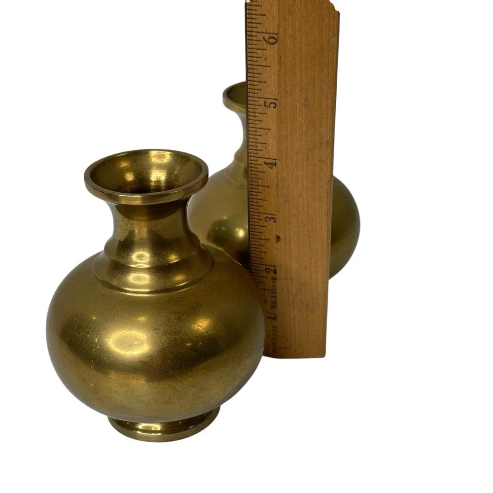 Brass Vase Set India - Mid Century Squat Small Vase Set 4